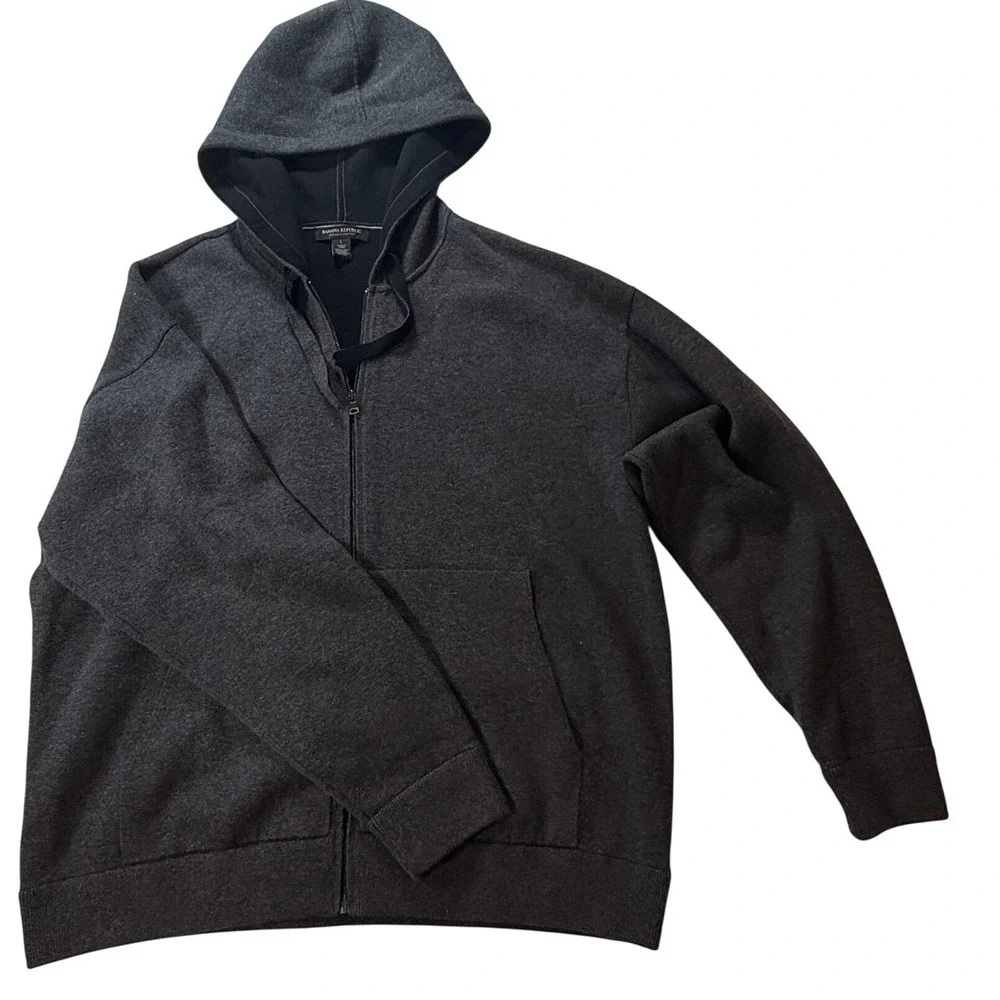 Banana Republic Hoodie Mens Large Double Knit Full Zip Charcoal Gray
